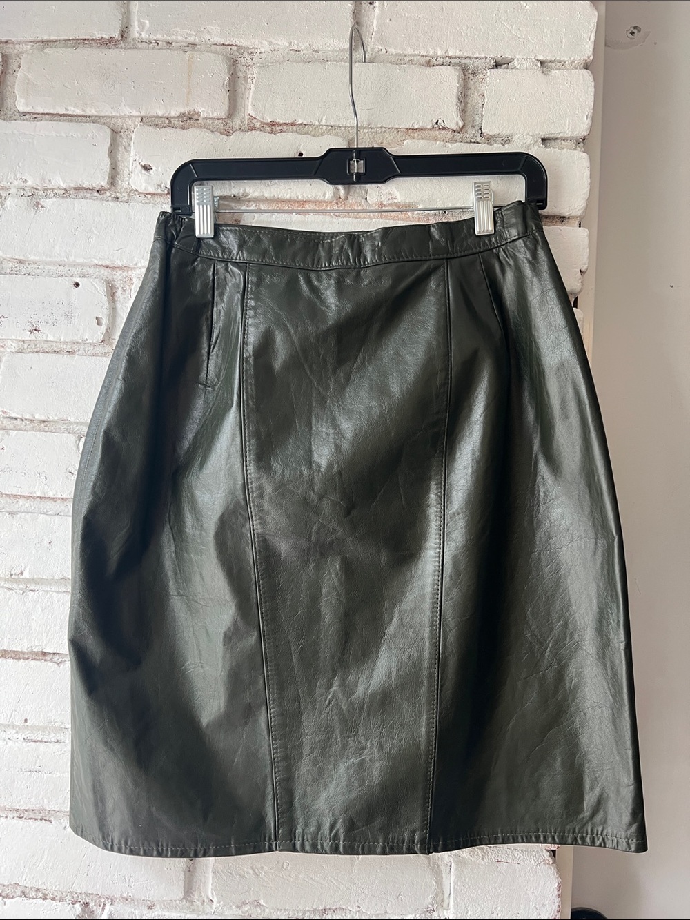 Vintage Dark Green Leather Pencil Skirt 100% leather